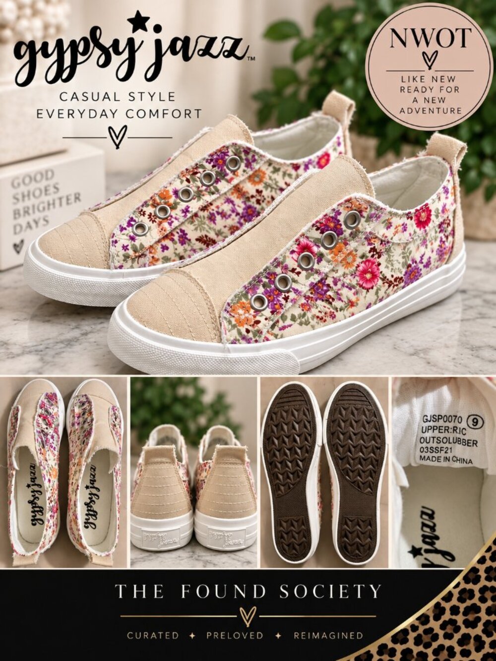 NWOT Gypsy Jazz Floral Slip On Sneakers Women’s Size 9